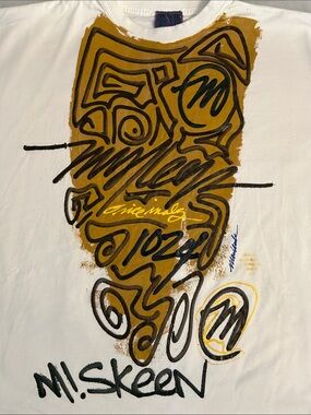 Miskeen Originals White Hand Painted Graphic Graffiti Tee with Denim Label
